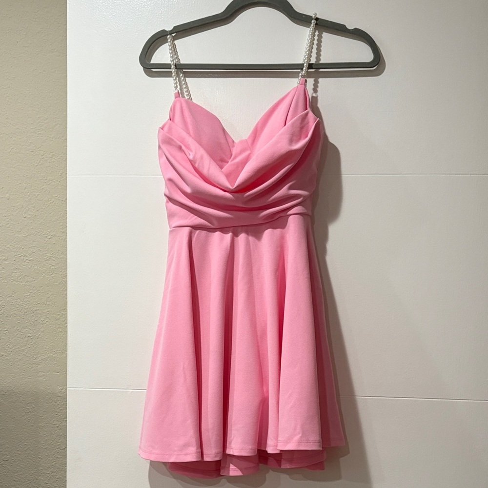 Pink Sleeveless Dress with Pearl Straps